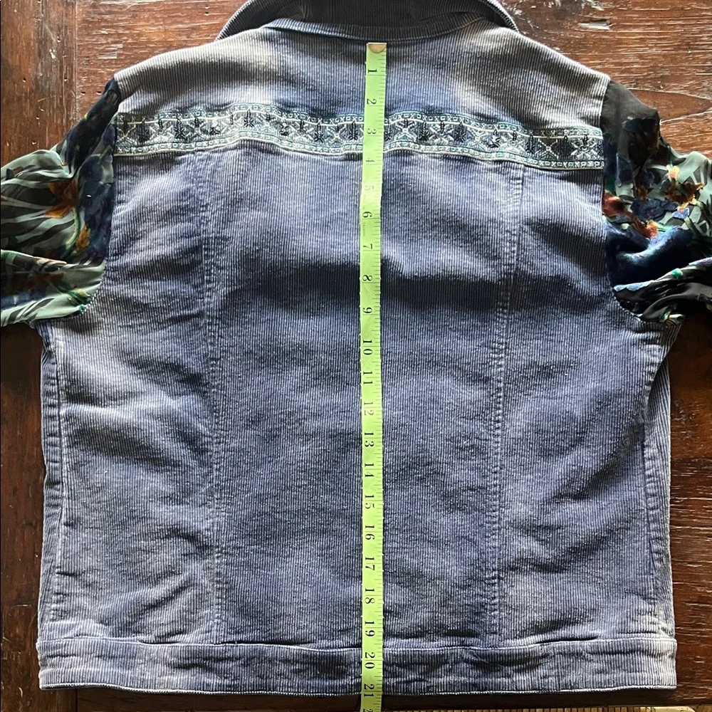 John Mark Jacket Dark Blue Corduroy Beaded Velvet Burnout Sleeves Medium - Picture 11 of 13